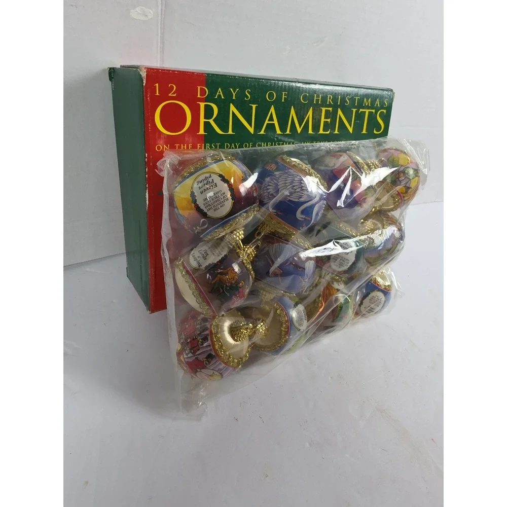 Vintage 12 Days of Christmas Multicolor Ball Ornaments New